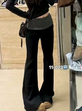 孤品特韩国东大门2025冬季新款时尚显瘦腰封加绒微喇显瘦休闲裤