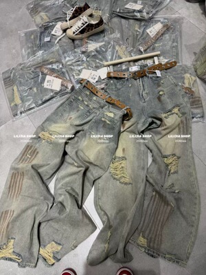 韩国东大门ins新款韩版时尚百搭宽松显瘦破洞阔腿牛仔裤女休闲裤