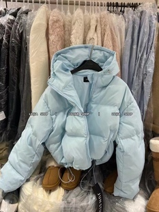 韩国东大门时尚浅蓝色百搭宽松连帽短款面包服羽绒服外套
