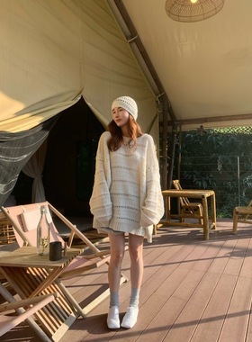 孤品捡漏韩国东大门ins百搭镂空长袖毛衣女慵懒风宽松针织衫配帽