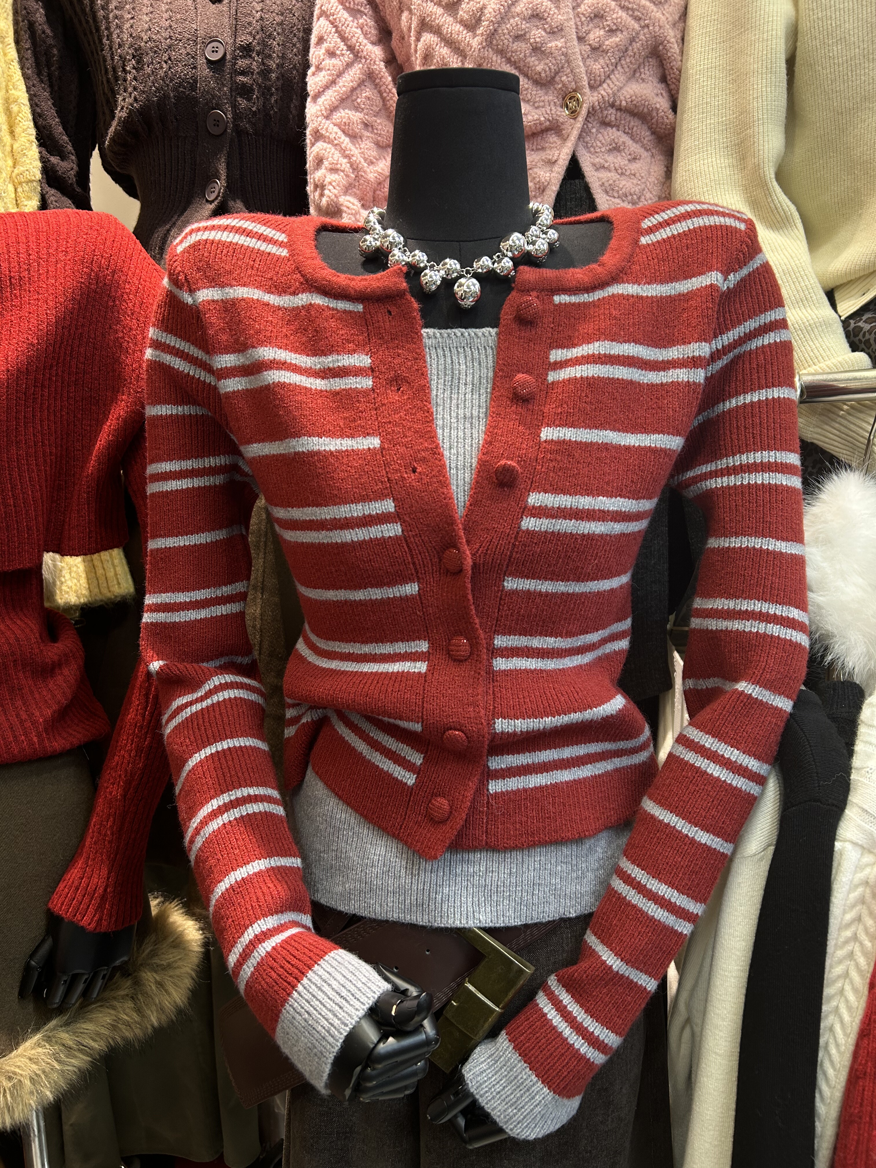 韩国东大门2025冬季新款时尚百搭显瘦条纹针织假2件开衫毛衣