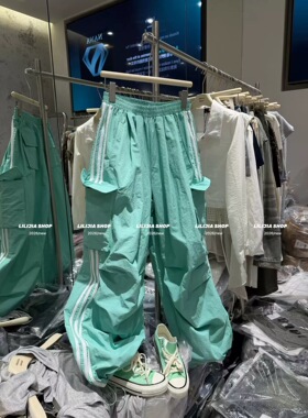 韩国东大门ins新款韩版时尚百搭宽松显瘦三条杠工装裤女休闲裤