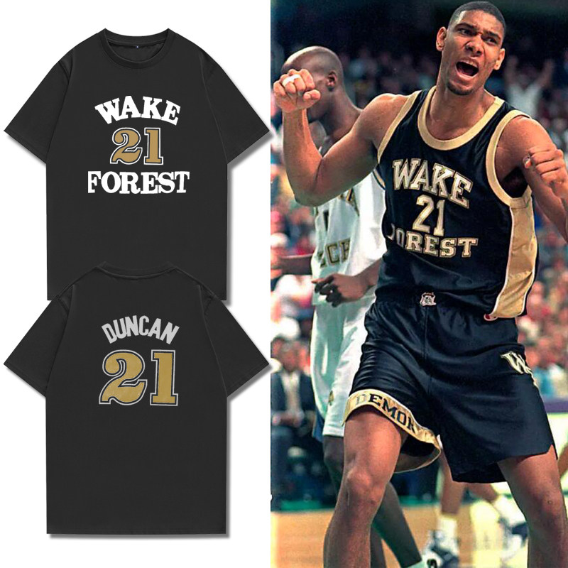邓肯21号维克森林大学ncaa男士短袖t恤篮球半袖纯棉运动夏季训练