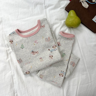 儿童A类纯棉家居服280克羊毛拉架睡衣内衣男女童加厚秋衣秋裤套装