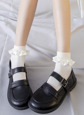 袜子女中筒袜春秋白色花边袜纯棉萝莉短袜日系洛丽塔薄款夏季JK袜