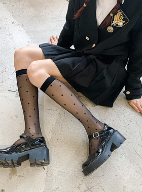 Lolita袜子女小腿袜春夏季超薄款白色JK中筒袜圆点日系洛丽塔丝袜