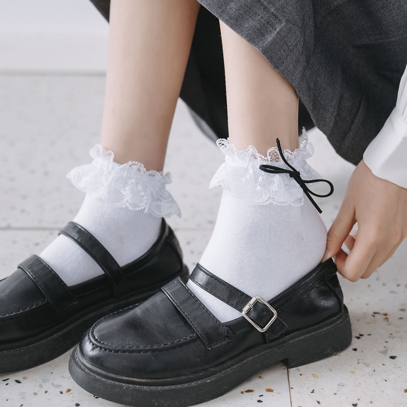 jk洛丽塔日系花边袜袜子女短袜纯棉蝴蝶结低帮袜春秋季薄款蕾丝袜