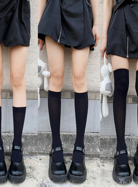 jk袜子小腿袜夏季薄款黑白色天鹅绒袜洛丽塔长袜ins潮街头风女袜