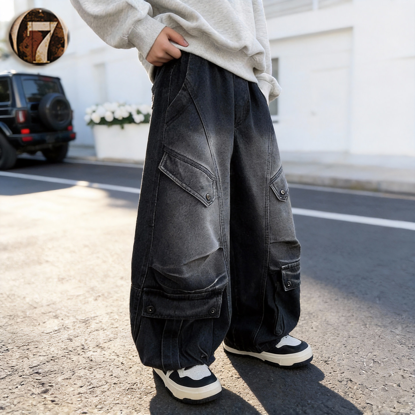 儿童工装牛仔裤春秋款中大童宽松直筒长裤男女童痞帅多口袋弯刀裤,童装/婴儿装/亲子装,裤子,淘宝优惠券,粉丝福利购,淘宝优惠卷