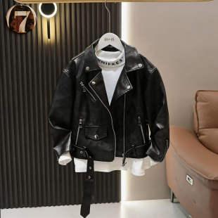 男童韩版 机车风PU皮衣2026春秋儿童翻领拉链夹克中大童帅气潮外套