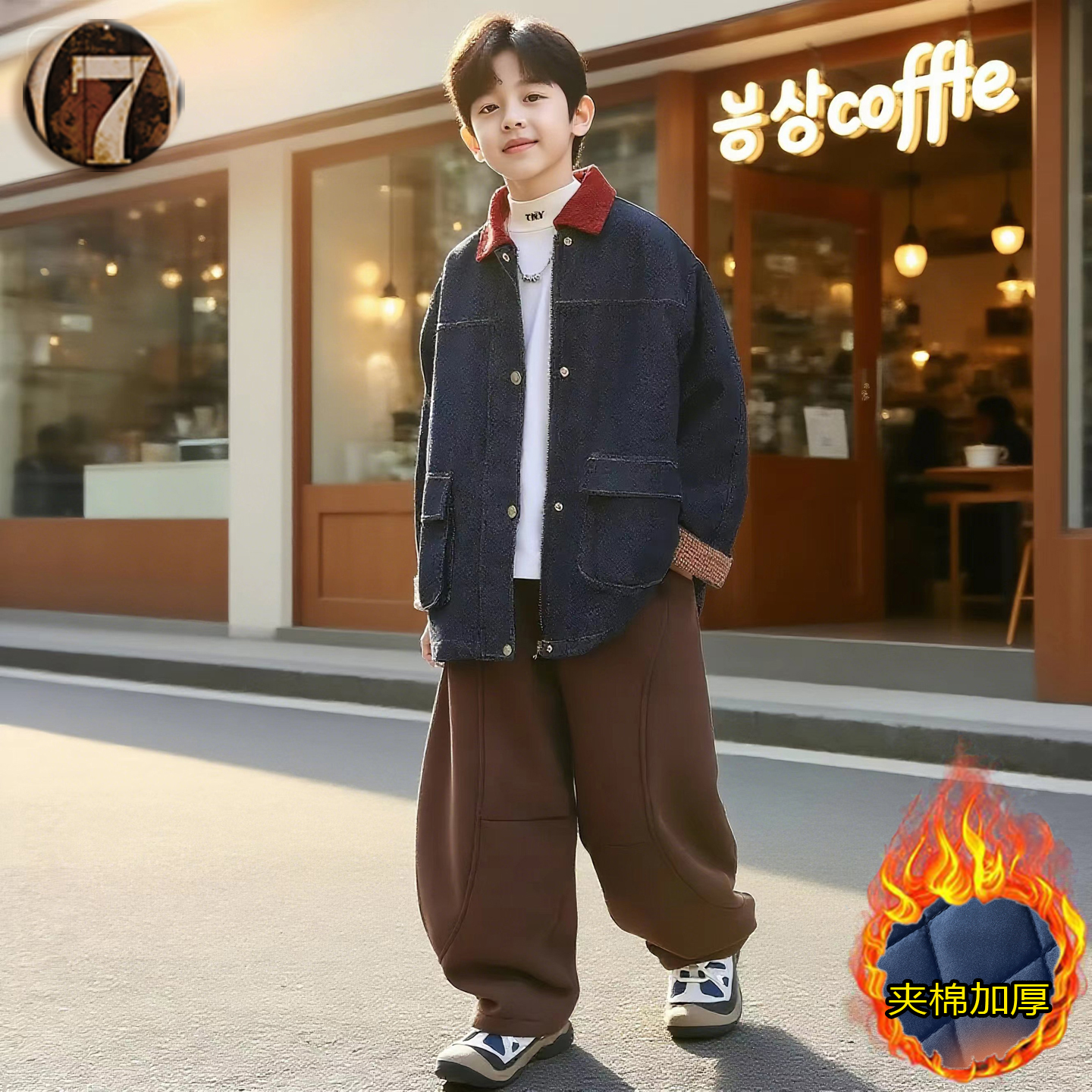 男童夹棉牛仔外套2025新款