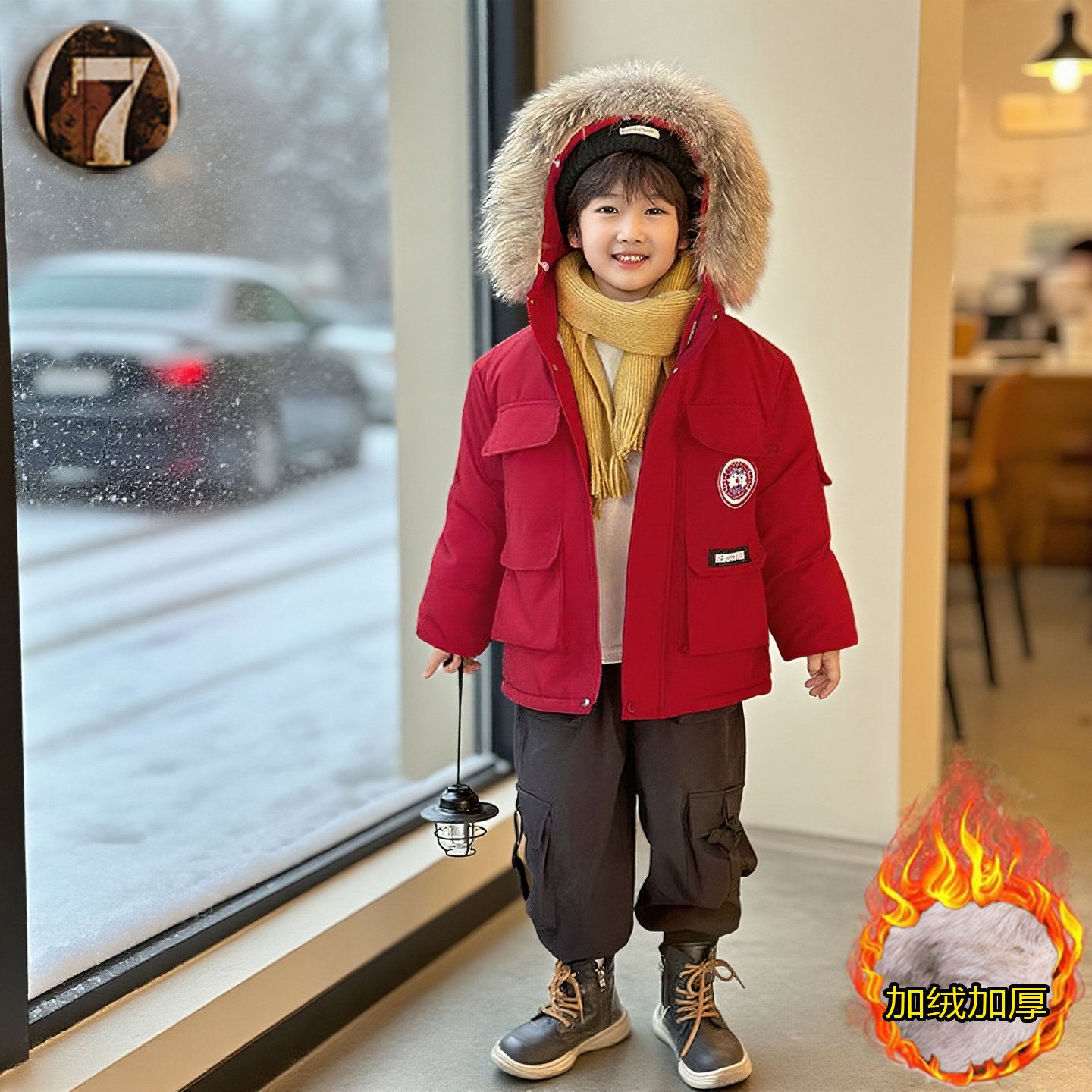 男童加绒外套秋冬款派克服