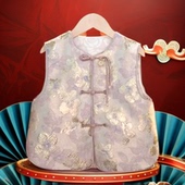 女孩提花盘扣国风背心潮 刺绣唐装 女童马甲2026春夏新款 儿童新中式