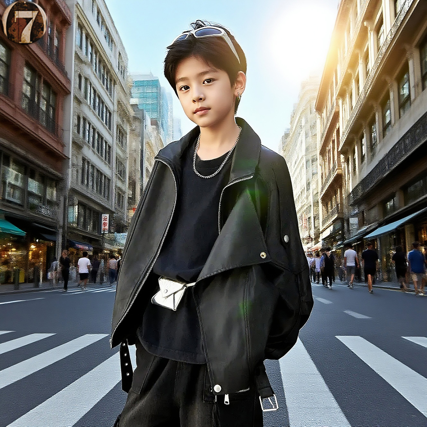 男童潮酷春秋帅气翻领皮衣外套