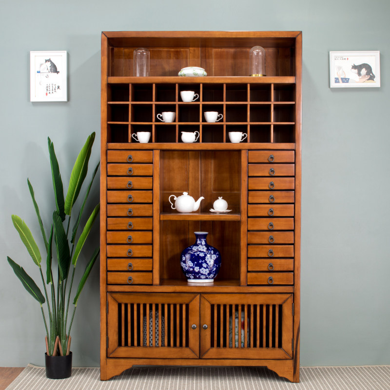 重庆木朵朵家具纯原木茶叶柜书柜药柜定制全实木新中式禅茶茶饼柜