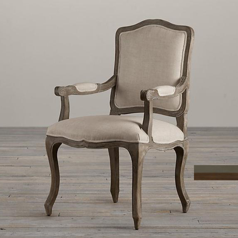 木朵朵家具美式实木软包餐椅红橡木定制法式复古亚麻布艺书桌椅子