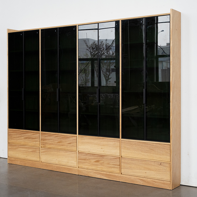 定制全实木樱桃木简约玻璃门书柜