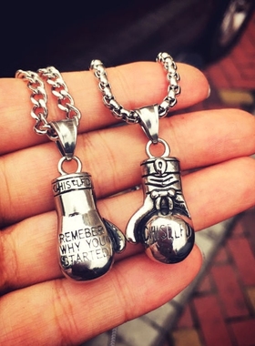 欧美运动健身拳击手套吊坠项链