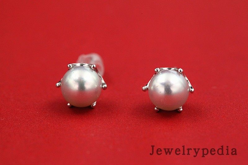 5.5~6mm日本Akoya海水白珍珠（彩云珠）经典六爪皇冠简款耳钉