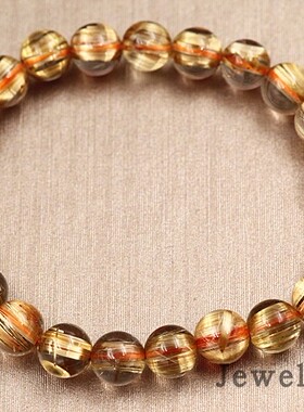【jewelrypedia】天然8mm高品质板钛金发晶水晶手链，带猫眼效应