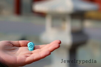 【jewelrypedia】天然湖北产原矿明显玉化料瓷松蓝松石弥勒小佛
