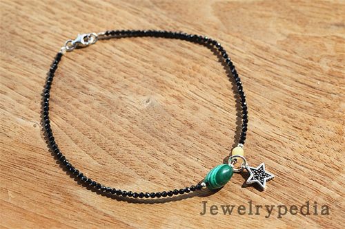 天然爆闪黑色尖晶石蜜蜡配件脚链