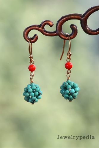 【jewelrypedia】天然绿松石手编玲珑球14K包金古风宫廷式耳坠