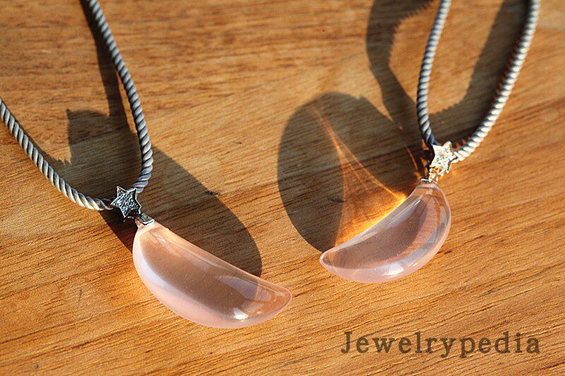 【Jewelrypedia】天然冰种粉晶、芙蓉石925银小月亮项坠