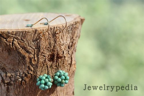 【jewelrypedia】天然绿松石手编玲珑球14K包金小清新耳坠