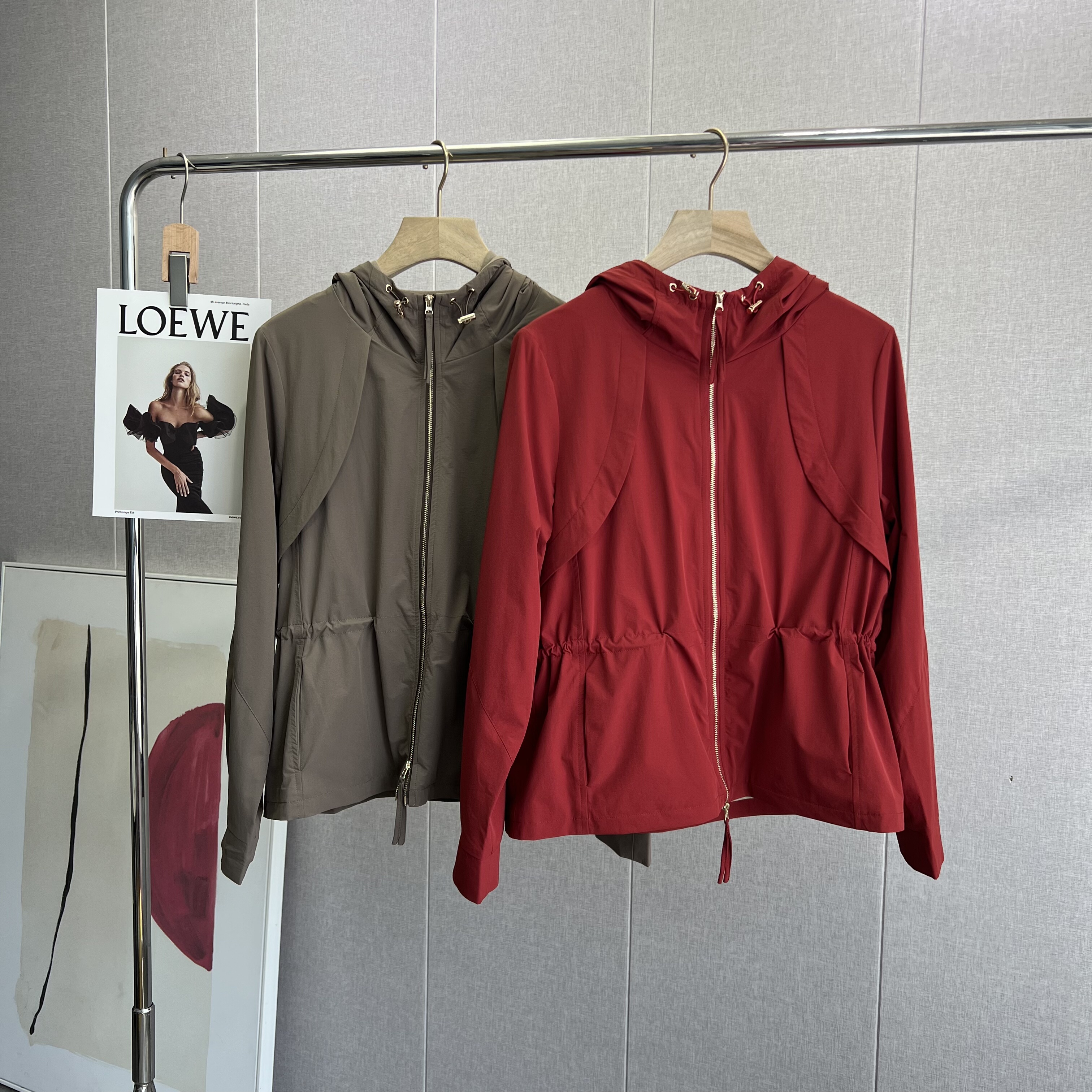 意大利LP连帽收腰风衣外套女宽松休闲针织拼接工装防水夹克上衣