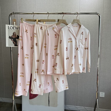 日系GP纯Y秋冬甜美晚安小熊睡衣女棉感卡通印花长袖长裤家居服套