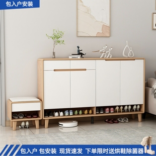北欧实木入户鞋 橱 柜带换鞋 凳玄关隔断收纳柜阳台柜客厅家用门口鞋