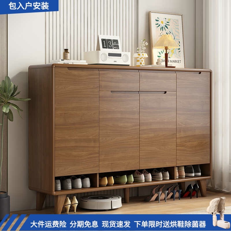 新中式实木鞋柜家用门口入户玄关隔断收纳储物柜鞋橱岩板玻璃台面