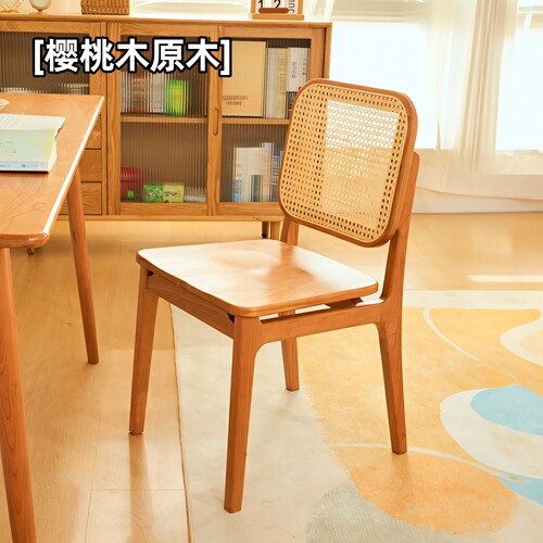 樱桃木原木中古风餐椅