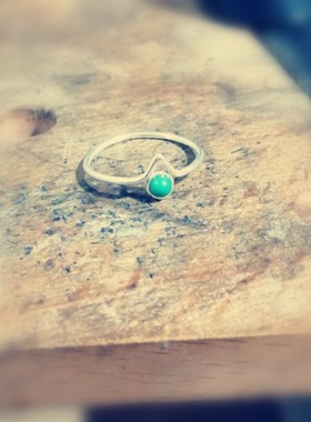 手工足银高瓷蓝绿松石戒指戒子通勤女款