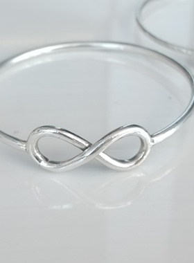 手工999足银锤纹光面细手镯无限符号手环定制