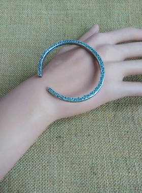 手工999足银锤痕手镯 开口镯  男女 定做 做旧