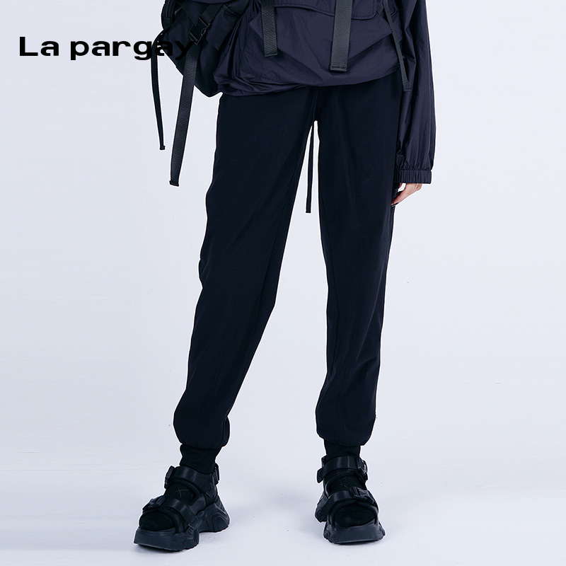 La pargay纳帕佳2024夏个性黑色休闲裤长裤宽松运动裤中腰哈伦裤