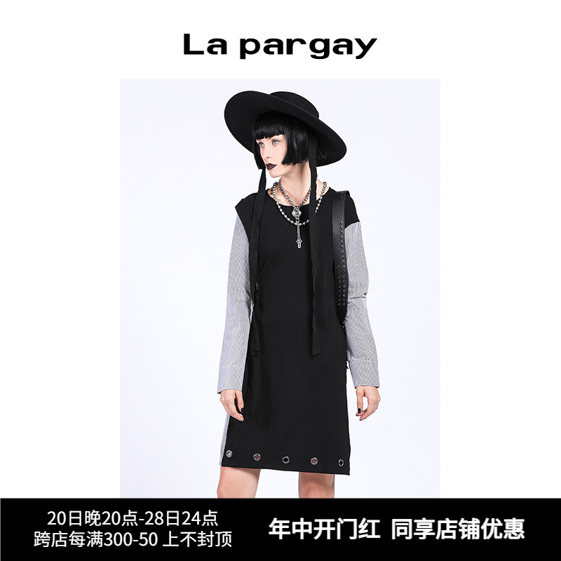 Lapargay纳帕佳秋季新款拼接长袖设计感小众连衣裙时尚女潮