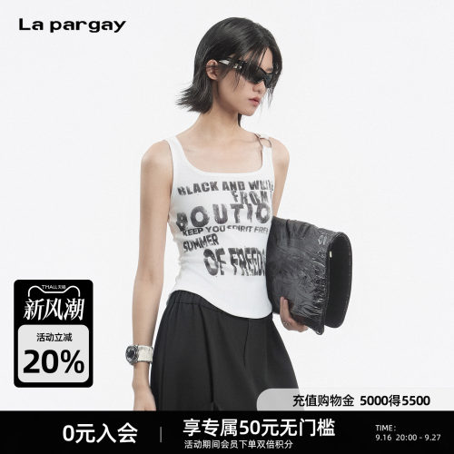 Lapargay做旧印花方领收腰背心