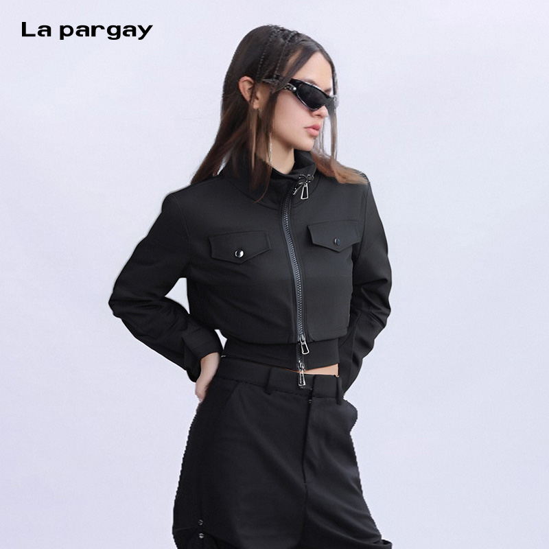 La pargay纳帕佳长袖短款假两件外套2025新款个性时尚休闲棉上衣