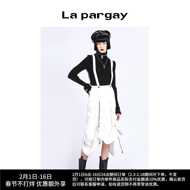 Lapargay纳帕佳秋装新款裙子时尚背带裙黑白色简约百搭A字半身裙