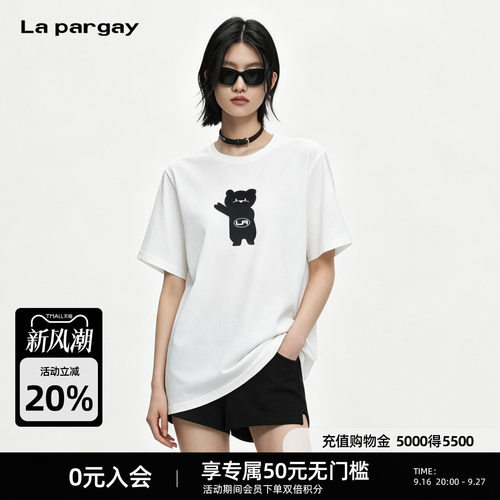 Lapargay落肩卡通小熊T恤清爽