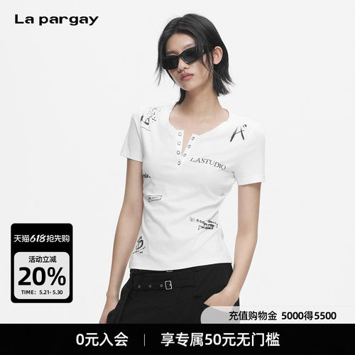 Lapargay亨利领排扣修身T恤