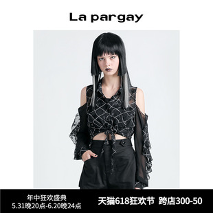 新款 Lapargay纳帕佳时尚 露肩上衣女装 短款 小众别致休闲流行衬衫