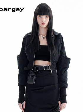 纳帕佳短款长袖外套2025春季新款女式黑色休闲百搭设计感小众上衣