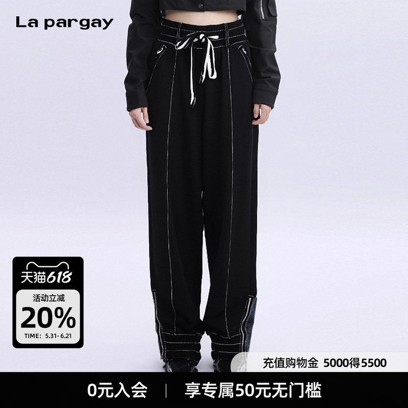 La pargay纯棉针织休闲裤女2026春季新款时尚设计感显瘦个性长裤