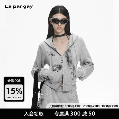Lapargay做旧毛边短款连帽外套