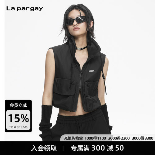 Lapargay 立领无袖短款上衣 机能高街 领口抽绳结构 L78101408C