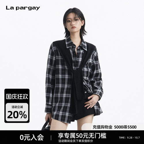 Lapargay格纹衬衫+针织披肩套装